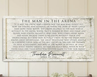 The Man in the Arena Sign, Theodore Roosevelt, Inspirational Sign, Office Sign, Living Room Sign, Canvas Hanging, Motivational Sign