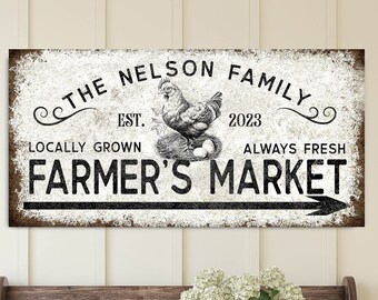 Letrero personalizado del mercado de agricultores, decoración para la granja, letrero vintage de la tienda general, decoración de la pared de la entrada de la granja, letrero de fecha establecida, regalo agrícola