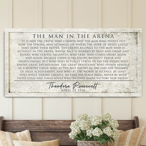 The Man in the Arena Sign, Theodore Roosevelt, Inspirational Sign, Office Sign, Living Room Sign, Canvas Hanging, Motivational Sign