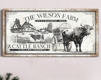 Personalized Farm & Cattle Ranch Sign, Custom Family Name Farmhouse Wall Art, Rustic Cattle Ranch Wall Decor, Entryway Porch Canvas Art Gift