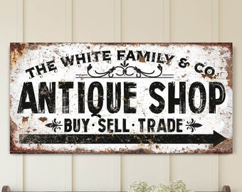 Personalized Antique Shop Sign, Family Name Sign, Buy Sell Trade Sign, Market Sign, Market Decor, Antique Lover Gift, Gift for Collector