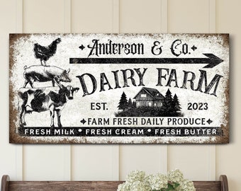 Custom Dairy Farm Sign, Personalized Family Name Farm Fresh Wall Art, Ranch House Wall Decor, Farmhouse Canvas Art, Farmer Canvas Print Gift