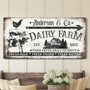 Custom Dairy Farm Sign, Personalized Family Name Farm Fresh Wall Art, Ranch House Wall Decor, Farmhouse Canvas Art, Farmer Canvas Print Gift
