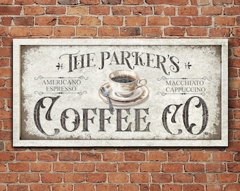 Custom Coffee Co Sign, Personalized Coffee Bar Canvas Art, Rustic Coffee Shop Canvas Decor, Modern Farmhouse Wall Decor, Kitchen Wall Art