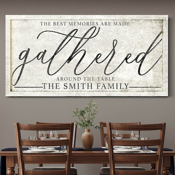 Personalized the Gathering Place Sign, Personalized Gather Wall Art, Custom Last Name Established Sign, Gather Decor Wall Art Kitchen Decor