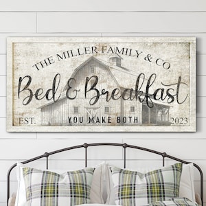 Gepersonaliseerd Bed and Breakfast bord met familienaam gevestigd, gepersonaliseerd logeerkamer bord, eetkamer kunst, vintage canvas print