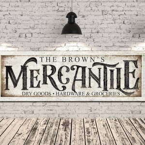 Personalized Mercantile Sign, Custom Family Name Canvas Art, Rustic Farmhouse Canvas Decor, Trading Company Decor, General Store Wall Art