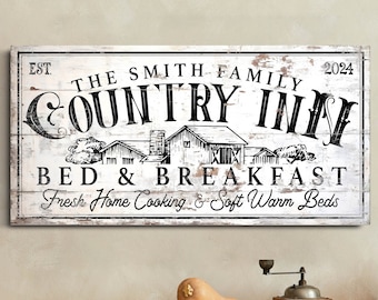 Personlig skylt för efternamn, värdshus, anpassad väggkonst för Bed & Breakfast, bondgårdsdekor, canvastavla för gästrum, canvastavla för matsal
