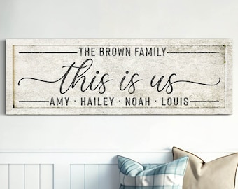 Personalized This is Us Sign With Family Names, Living Room Decor, Entryway Sign, Above Couch Decor, Housewarming Gift, Family Name Plaque