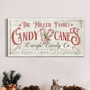 Custom Candy Canes Sign, Personalized Kringle Candy Co Canvas Art, Christmas Canvas Decor, Rustic Merry Christmas Home Decor, Christmas Gift
