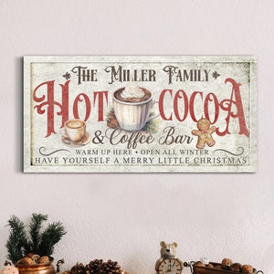Personalized Hot Cocoa & Coffee Bar Canvas Decor, Christmas Gingerbread Cookie Canvas Art, Hot Chocolate Bar Decor, Farmhouse Kitchen Sign
