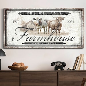 Personalisiertes Bauernhaus Schild mit Familiennamen, Rustikale Gehöft Wandkunst, Gehöft Dekor, Land Leinwand Kunst, Scheune Leinwand Druck, Geschenke vom Bauernhof