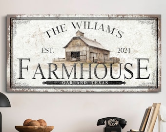 Personalized Farmhouse Sign, Custom Family Last Name Farm Wall Art, Homestead Wall Decor, Farmstead Canvas Art, Barn Large Canvas Print Gift