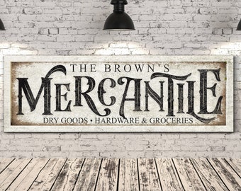 Personalized Mercantile Sign, Custom Family Name Canvas Art, Rustic Farmhouse Canvas Decor, Trading Company Decor, General Store Wall Art