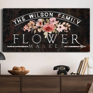 Personalized Flower Market Sign, Vintage Flower Shop Decor, Custom Family Name Sign, Chic Fresh Flower Market Sign, Vintage Floral Wall Art