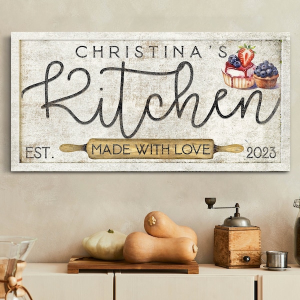 Personalized Family Kitchen Sign, Custom Gift Kitchen Decor, Kitchen Wall Decor, Housewarming Gift, Mothers Day Gift, Farmhouse Wall Art