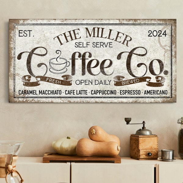 Personalized Coffee Co Sign, Coffee Shop Wall Art, Rustic Coffee Station Wall Decor, Farmhouse Kitchen Canvas Art, Coffee Owner Canvas Gifts