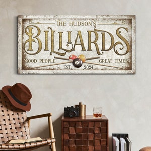 Custom Billiards Sign, Basement Man Cave Decor, Game Room Signs, Gifts for Him, Personalized Billiard Sign, Pool Hall Decor, Vintage Art