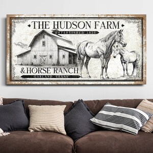 Individuelle Farm & Horse Ranch Zeichen, personalisierte Bauernhaus Wandkunst, Gehöft Wanddekoration, Rustikale Gehöft Leinwandkunst, Reiter Leinwanddruck