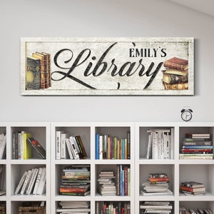 Custom Library Sign, Personalized Name Wall Art, Reading Corner Wall Decor, Book Lover Home Decor, Bookworm Canvas Art, Librarian Canvas Art