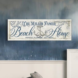 Custom Beach House Canvas Art, Personalized Beach House Canvas Decor With Family Name, Rustic Coastal Home Decor, Farmhouse Wall Decor Gift