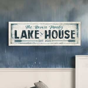Personalized Lake House Sign, Custom Lake House Decor, Family Lake Life Est Sign, Cottagecore Cabin Decor, Rustic Entryway Canvas Art Gifts