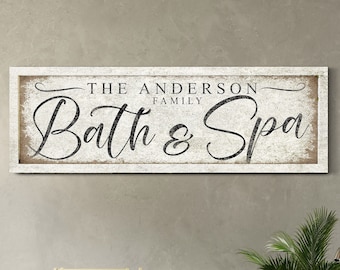 Custom Bath & Spa Sign, Personalized Bath House Canvas  Art, Bathroom Canvas Decor, Modern Farmhouse Wall Decor, Rustic Bathroom Decoration