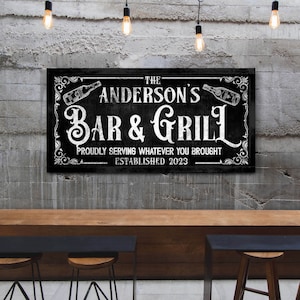 Custom Bar And Grill Sign, Personalized Backyard Bar And Grill Wall Art, Porch Patio Decor, BBQ Wall Decor, Modern Farmhouse Canvas Print