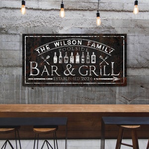 Custom Bar & Grill Sign, Backyard Bbq Sign, Personalized Bar Sign for Home Bar, Custom Family Name Sign, Outdoor Grill Sign, Backyard Sign