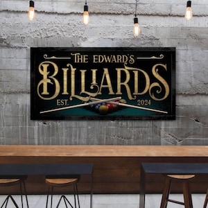 Personalized Billiards Sign, Custom Billiards Sign, Farmhouse Wall Decor, Vintage Game Room Decor, Man Cave Wall Art, Billiards Room Decor