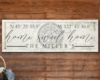 Custom Coordinates Sign, Personalized Family Name Longitude Latitude Sign, Housewarming Gift, Location Wall Art, Wedding Gift, Custom Canvas