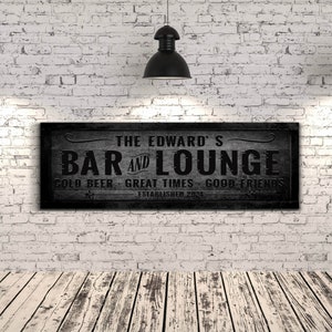 Personalized Bar And Lounge Sign, Custom Home Bar Wall Art With Family Name, Rustic Pub Decor, Man Cave Basement Canvas Art, Farmhouse Decor