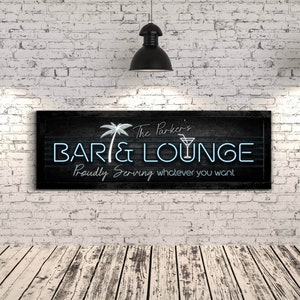 Aangepaste bar en lounge teken, gepersonaliseerde Home Bar kunst aan de muur, kelder Bar muur decor, decor van de boerderij, man Cave canvas kunst, pub canvas decor