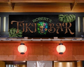 Personalized Tiki Bar Sign, Custom Tiki Bar Sign, Outdoor Home Bar Decor, Backyard Patio Sign, Personalized Canvas, Tropical Tiki Bar Sign