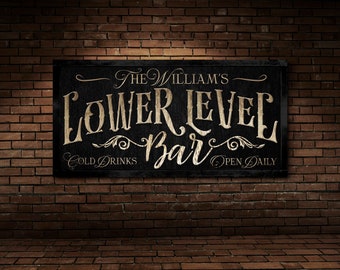 Benutzerdefinierte Low Level Bar Schild, Personalisierte Kellerbar Leinwand Kunst, rustikale Mann Höhle Leinwand Dekor, moderne Bauernhaus Dekor, große Leinwand