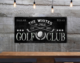 Personalized 19th Hole Golf Club Sign, Custom Golf Team Wall Art, Modern Farmhouse Golfing Wall Decor, Rustic Golf Club Lounge Canvas Print