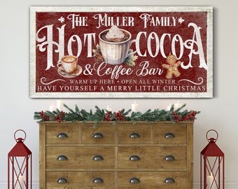 Custom Hot Cocoa & Coffee Bar Sign, Personalized Christmas Canvas Decor, Winter Canvas Art, Rustic Hot Chocolate Bar Wall Art, Kitchen Decor