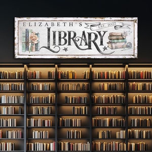 Custom Library Sign, Reading Corner Sign ,Established Date Sign, Personalized Name Sign, Custom Book Lover Sign ,Book Worm Sign,Canvas Print