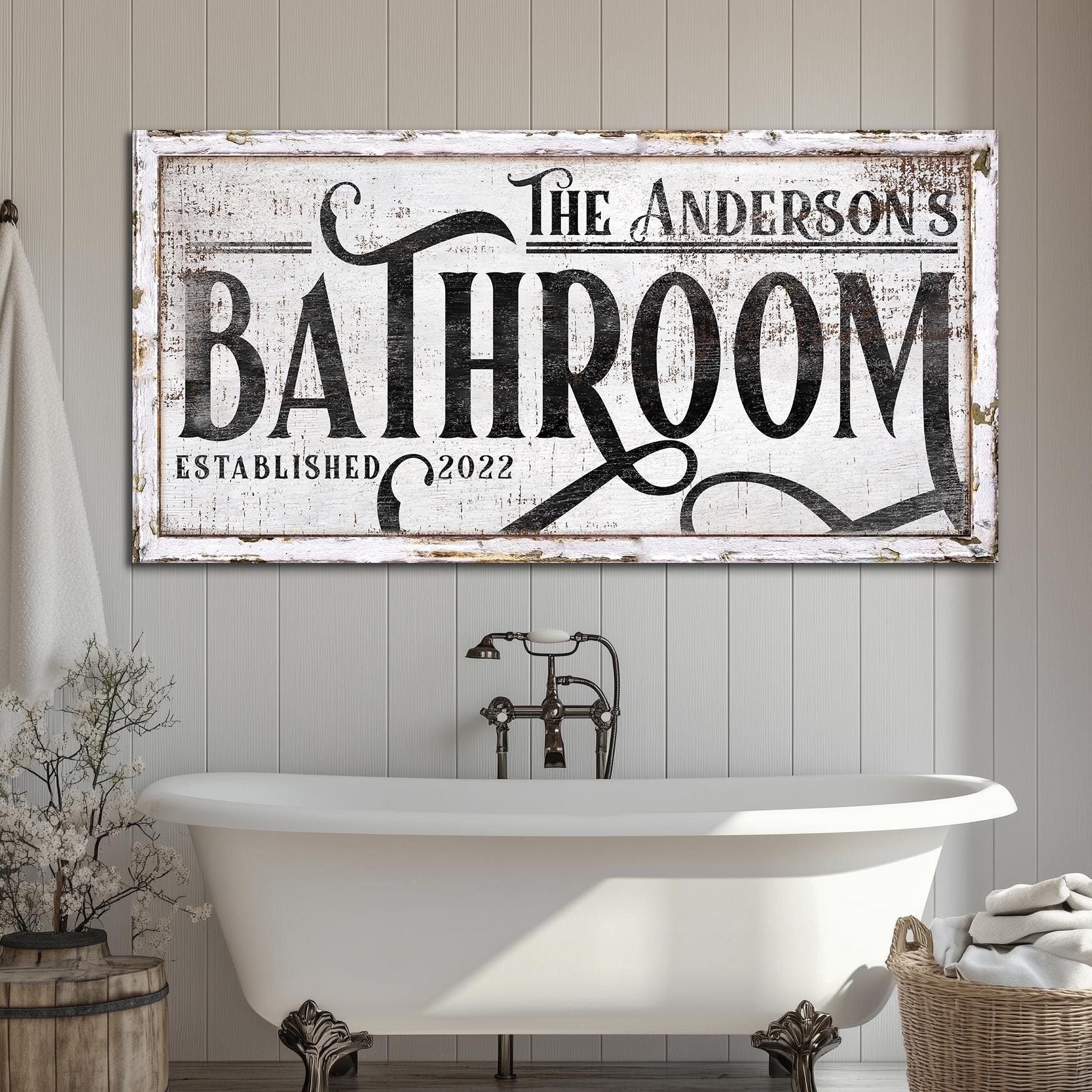 Rustic Bath Sign Personalized Bathroom Sign, Rustic Bath House Wall Art, Custom Rest ...