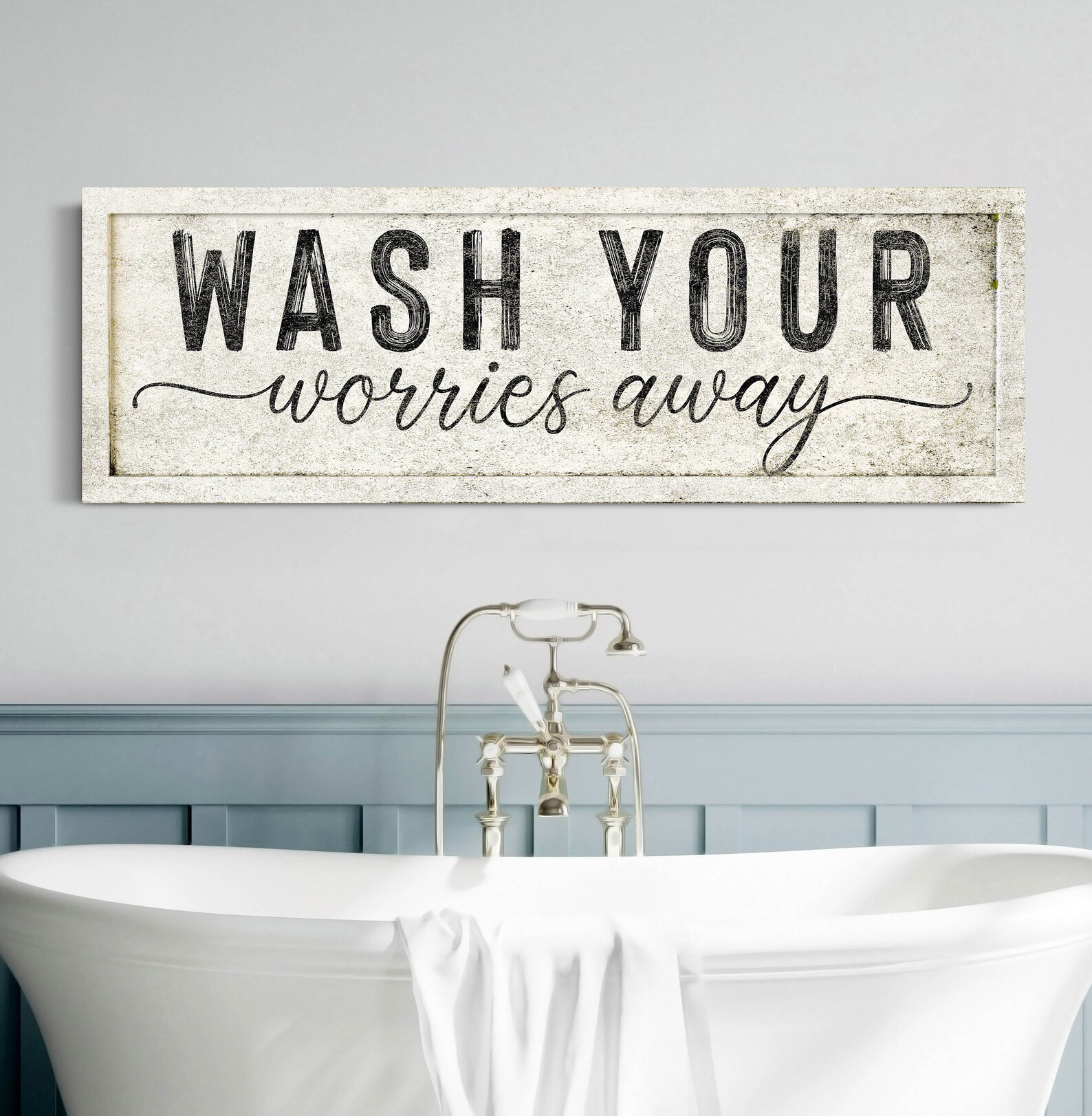 Wash Your Worries Away Sign, Bathroom Wall Decor, Laundry Powder Room ...
