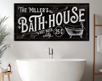 May include: Black and white sign with the text "The Miller's Bath House" and a drawing of a bathtub with the text "Hot Bath Only 25c".