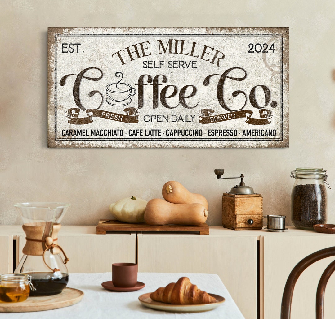Personalized Coffee Co Sign, Coffee Shop Wall Art, Rustic Coffee