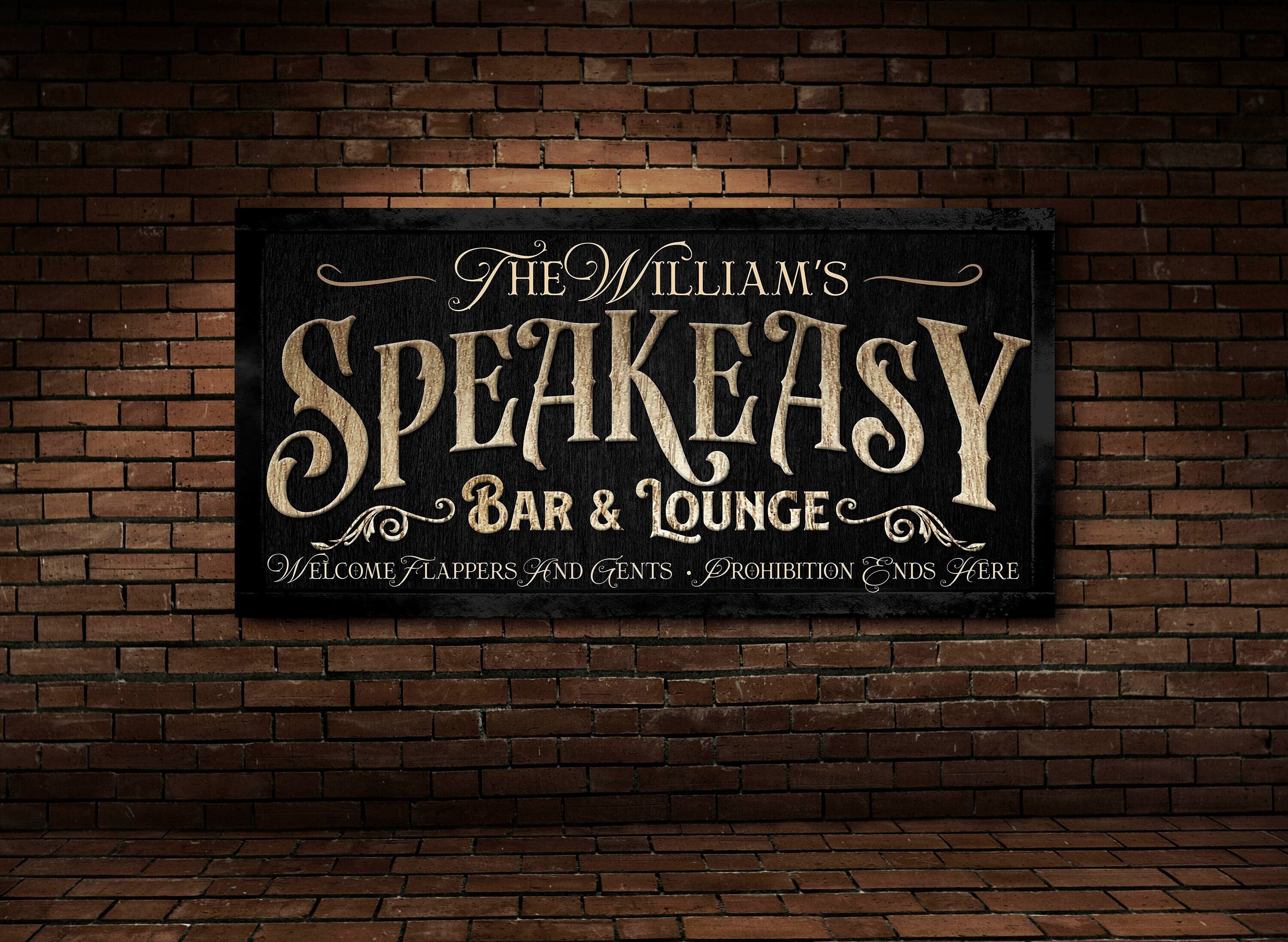Personalized Speakeasy Bar & Lounge Sign, Rustic Man Cave Garage Basement Canvas Decor, Prohibition Home Bar Canvas Art, Bourbon Bar Decor