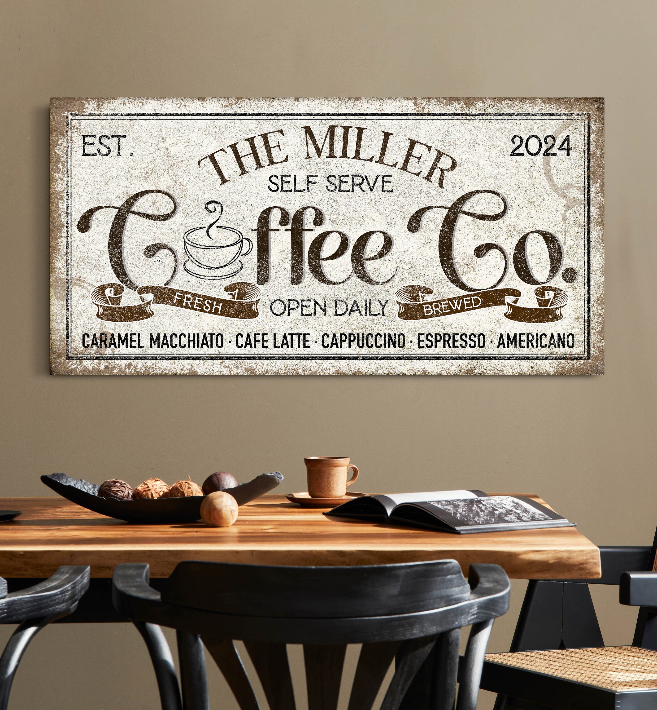 Personalized Coffee Co Sign, Coffee Shop Wall Art, Rustic Coffee