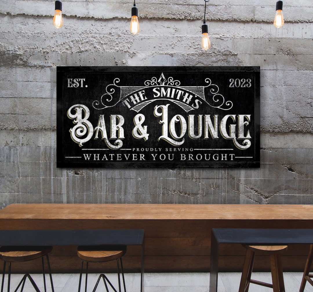 Custom Bar and Lounge Sign, Personalized Bar Canvas Art, Home Bar and