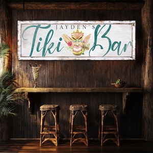 Custom Tiki Bar Sign, Custom Beach Bar Decor, Poolside Bar Sign, Beach Lover Gift, Vintage Beach Bar Wall Decor, Rustic Cabin Canvas Print