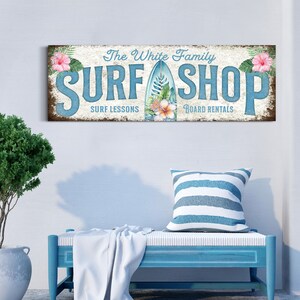 Personalized Surf Shop Sign, Custom Beach House Wall Art With Family ...