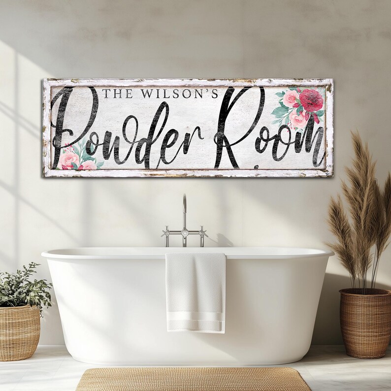 Powder Roon Signs Personalized Powder Room Sign, Vintage Vanity Room Sign, Custom ...
