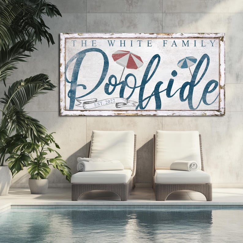Custom Poolside Sign, Vintage Pool Bar Decor, Rustic Family Name Sign ...