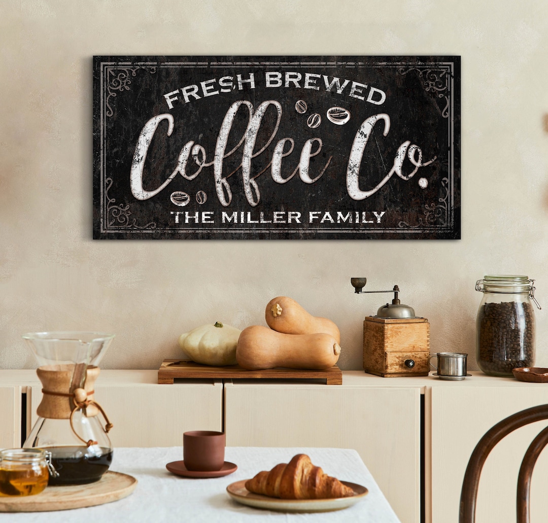 Personalized Fresh Brewed Coffee Co Sign, Custom Coffee House Wall Art, Coffee Shop Decor
